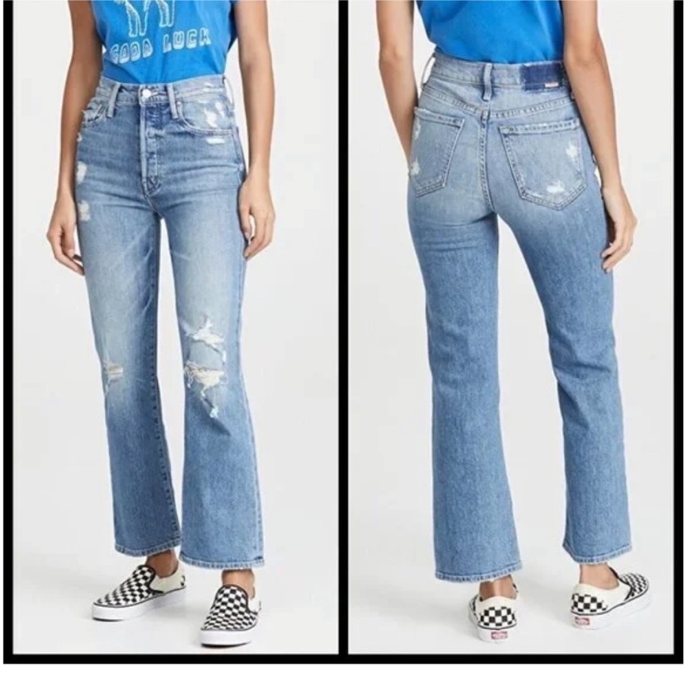 MOTHER - The Rambler Ankle, Light Blue Distressed Straight Leg Jeans